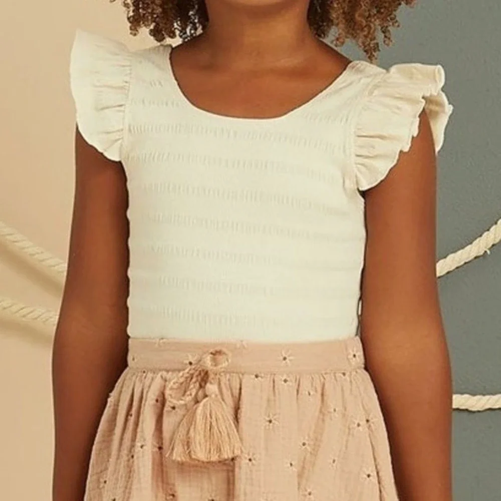 Rylee + Cru Cream Natural Ruffle Ribbed Bodysuit 2-3 Y‎